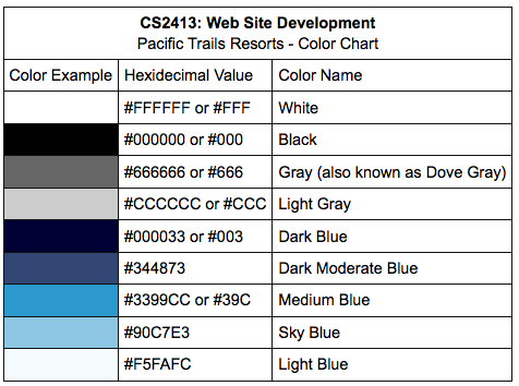 Pacific Trails Color Chart