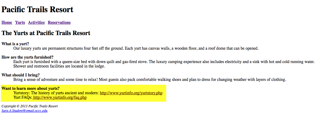 Yurts HomePage with added links