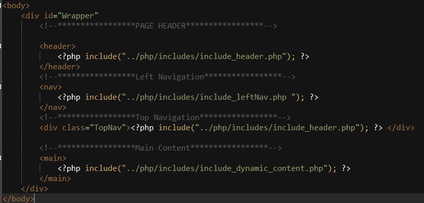 PHP coding example with include files