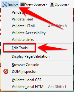 toolbar screenshot to edit default links